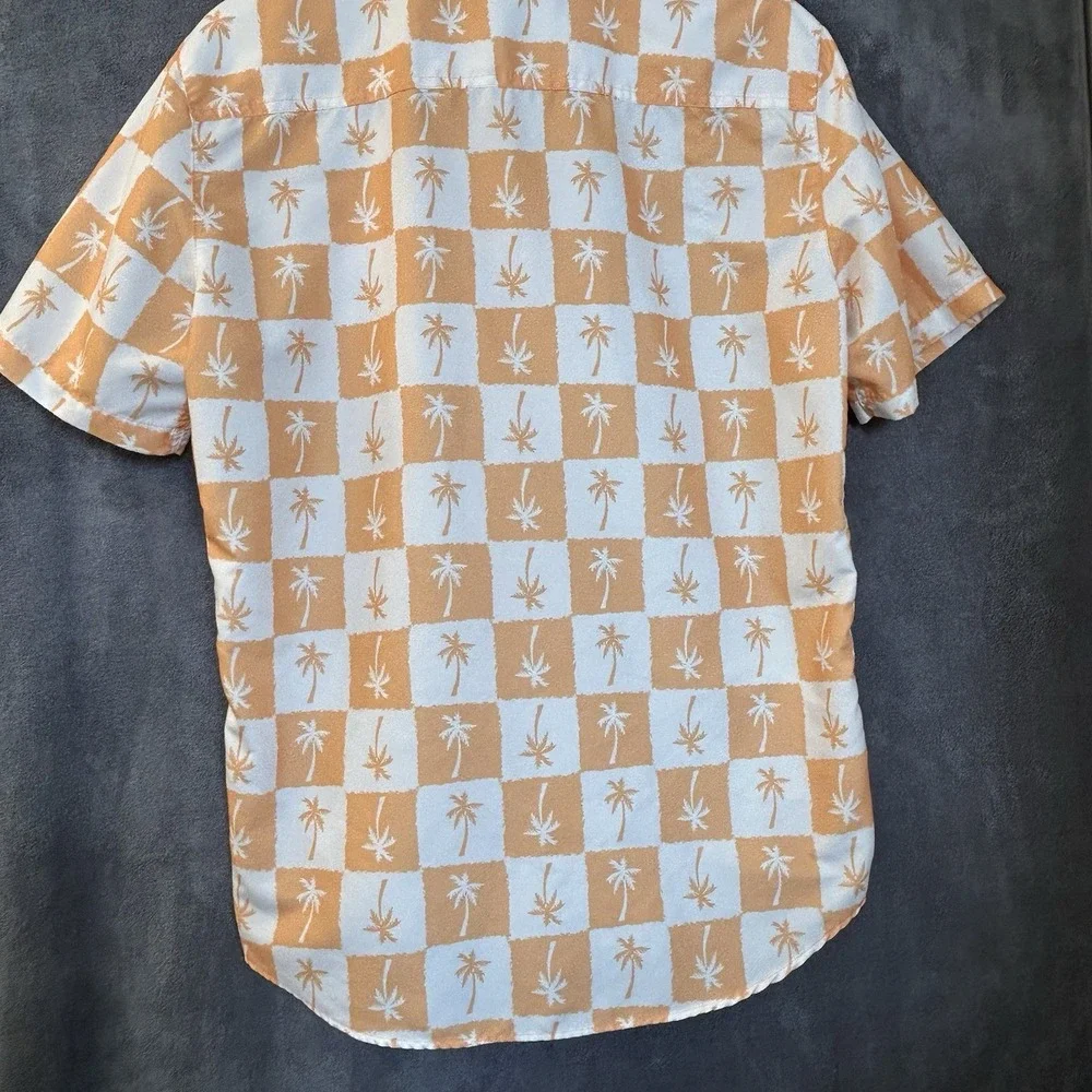 Free Planet Mens Large Hawaiian Lined Swim Trunks & Shirt Orange & White